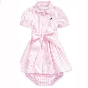 Polo by Ralph Lauren Flare Belted Pink Striped Shirtdress size 18M